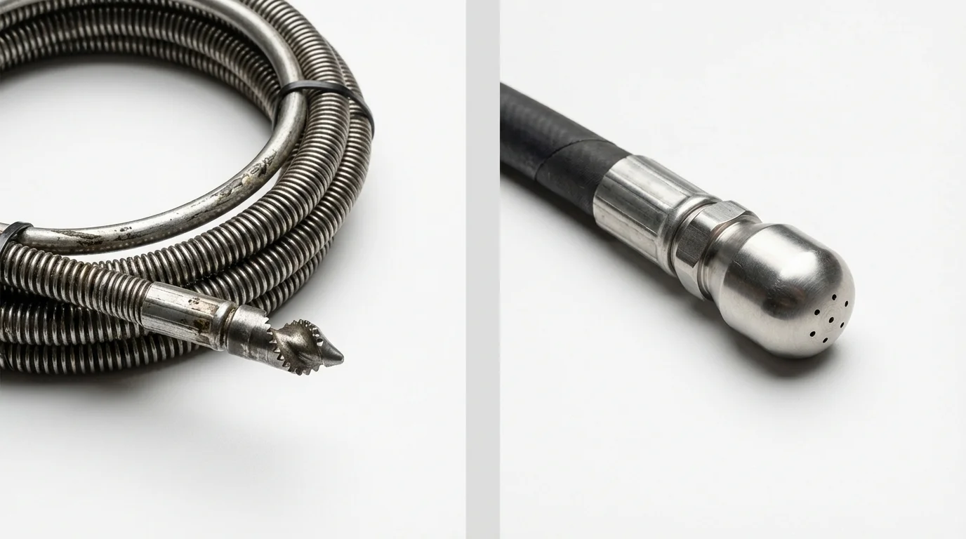 Drain snake cable and hydro jetting nozzle used for drain cleaning in Ackley, IA