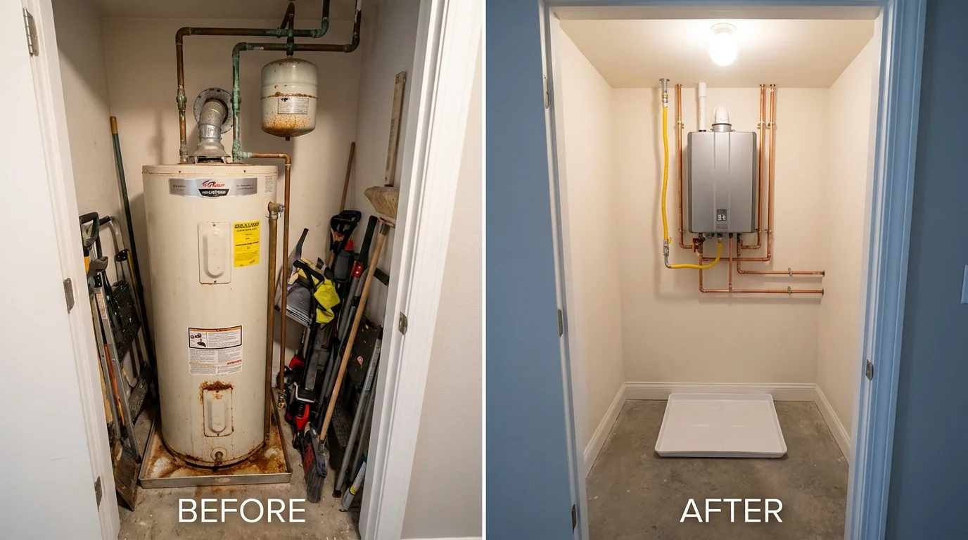 Tank water heater versus wall-mounted tankless unit comparison for Ackley, IA homeowners
